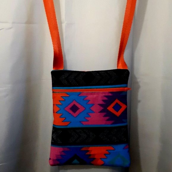 New Southwestern Aztec Crossbody Bag Sling Purse Red Blue Geometric Aztec - Picture 2 of 7